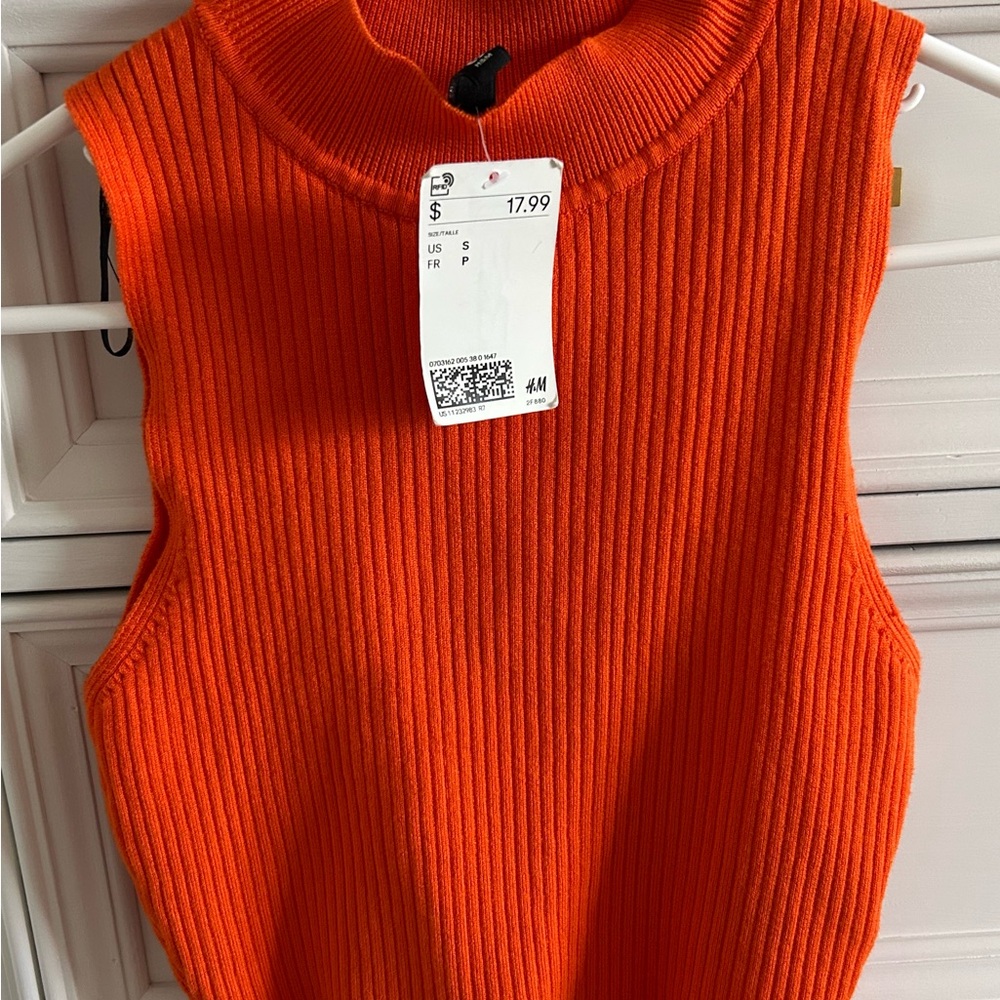 H&M Sleeveless Ribbed Knit Top - Orange